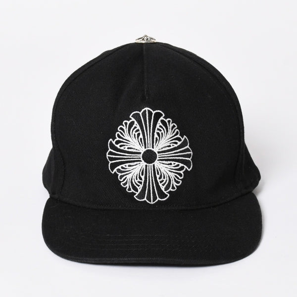 極美品 CHROME HEARTS クロムハーツ FLORAL CROSS フローラルクロス キャップ ブラック シルバー金具 中古 4a006678