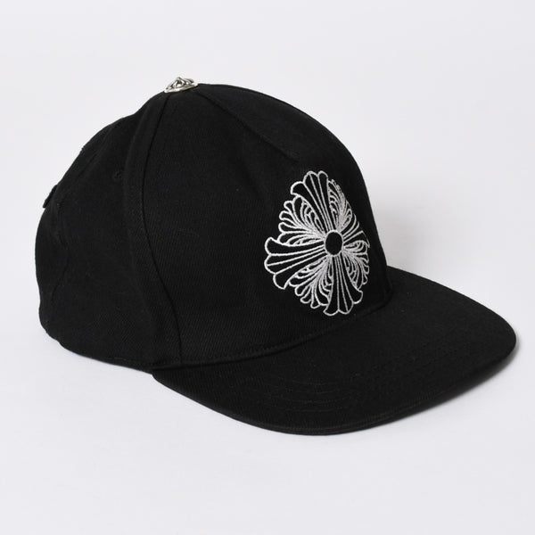 極美品 CHROME HEARTS クロムハーツ FLORAL CROSS フローラルクロス キャップ ブラック シルバー金具 中古 4a006678