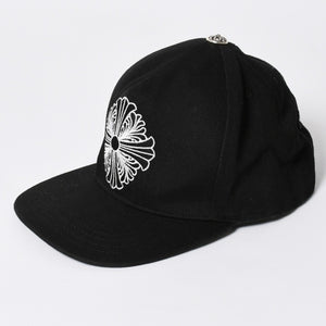 極美品 CHROME HEARTS クロムハーツ FLORAL CROSS フローラルクロス キャップ ブラック シルバー金具 中古 4a006678