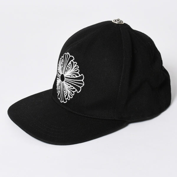 極美品 CHROME HEARTS クロムハーツ FLORAL CROSS フローラルクロス キャップ ブラック シルバー金具 中古 4a006678