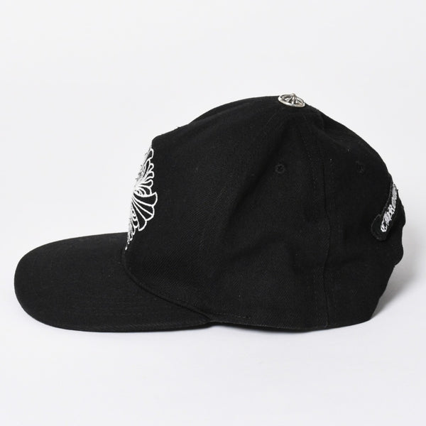 極美品 CHROME HEARTS クロムハーツ FLORAL CROSS フローラルクロス キャップ ブラック シルバー金具 中古 4a006678