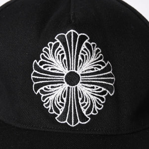 極美品 CHROME HEARTS クロムハーツ FLORAL CROSS フローラルクロス キャップ ブラック シルバー金具 中古 4a006678