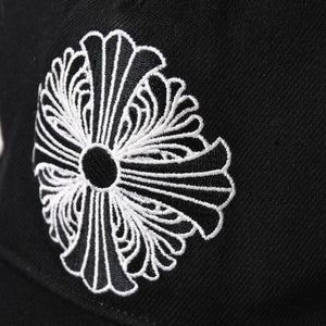 極美品 CHROME HEARTS クロムハーツ FLORAL CROSS フローラルクロス キャップ ブラック シルバー金具 中古 4a006678