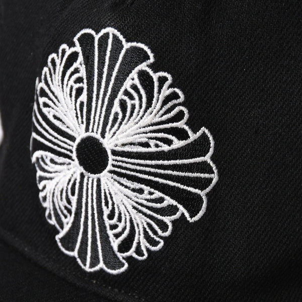 極美品 CHROME HEARTS クロムハーツ FLORAL CROSS フローラルクロス キャップ ブラック シルバー金具 中古 4a006678