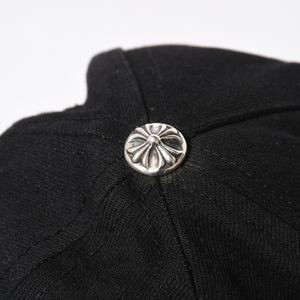 極美品 CHROME HEARTS クロムハーツ FLORAL CROSS フローラルクロス キャップ ブラック シルバー金具 中古 4a006678