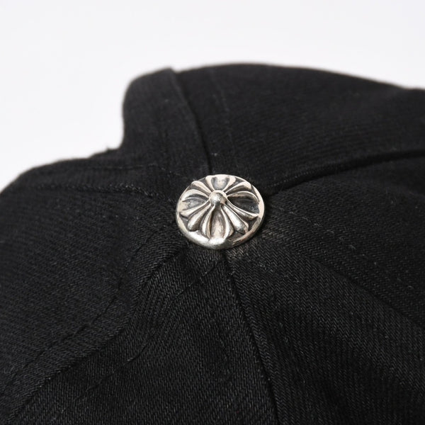 極美品 CHROME HEARTS クロムハーツ FLORAL CROSS フローラルクロス キャップ ブラック シルバー金具 中古 4a006678