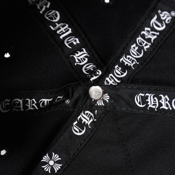 極美品 CHROME HEARTS クロムハーツ キャップ ヴィンダガー 刺繍 クロスボール シルバー 925 ブラック ホワイト 中古 4a006681