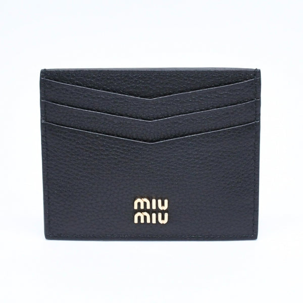 新品同様品 MIU MIU ミュウミュウ メタルロゴ カードケース カードホルダー ブラック カーフレザー ゴールド金具 5MC002 中古 4a006627