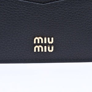 新品同様品 MIU MIU ミュウミュウ メタルロゴ カードケース カードホルダー ブラック カーフレザー ゴールド金具 5MC002 中古 4a006627