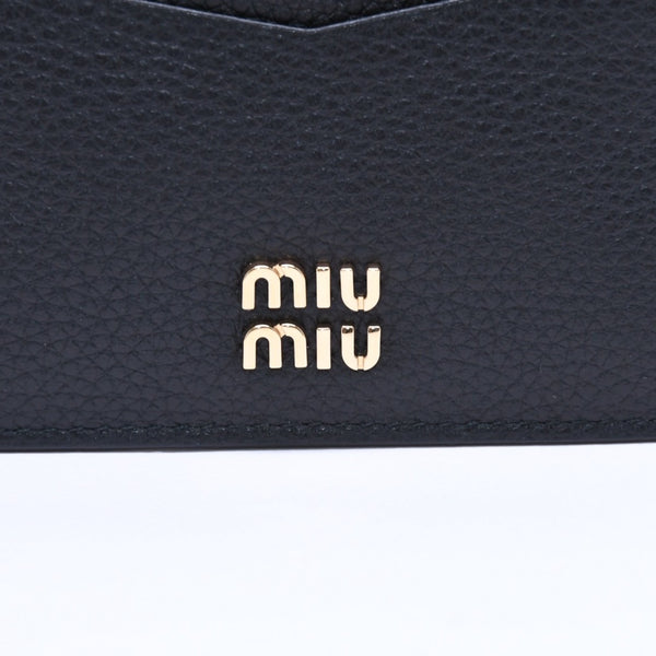 新品同様品 MIU MIU ミュウミュウ メタルロゴ カードケース カードホルダー ブラック カーフレザー ゴールド金具 5MC002 中古 4a006627