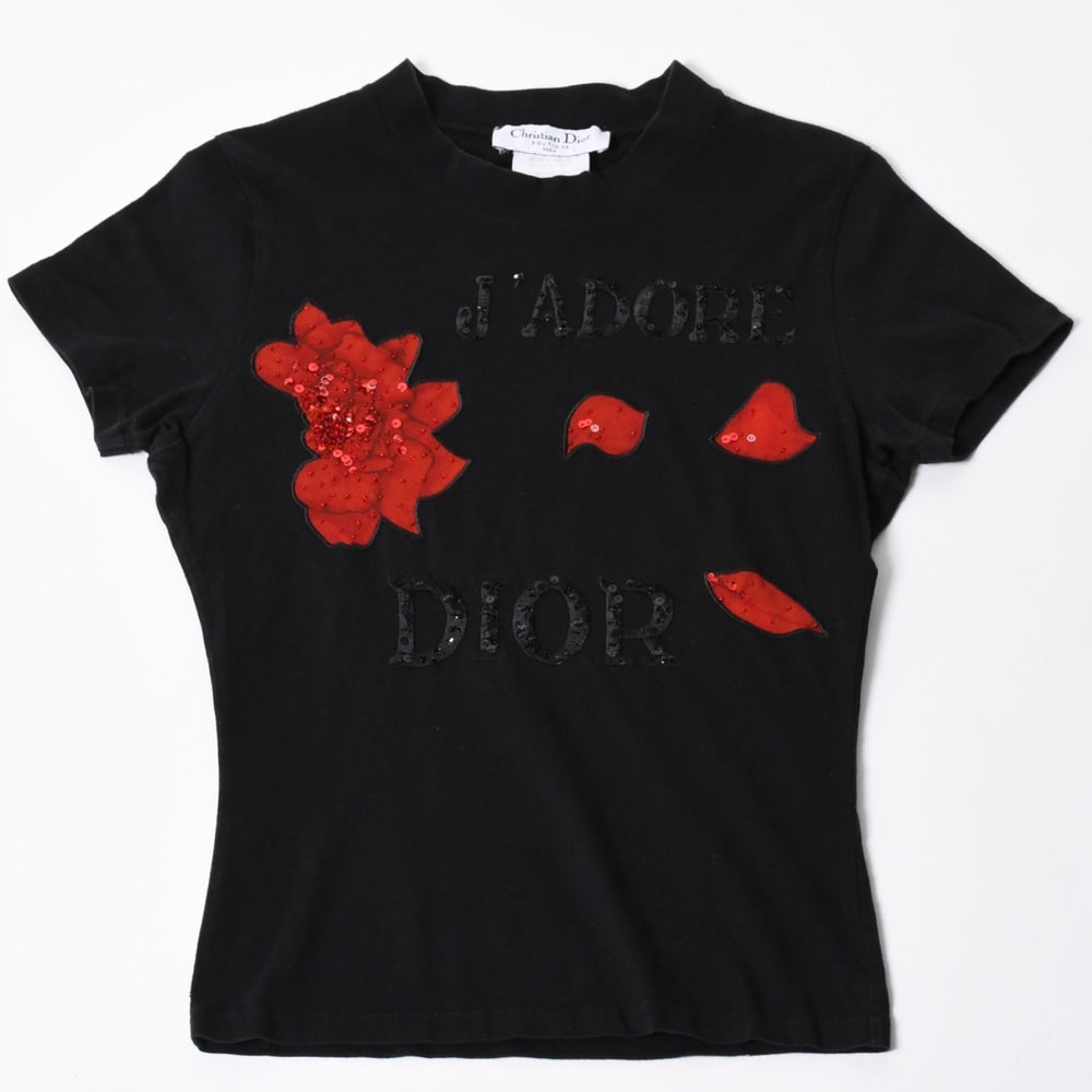 CHRISTIAN DIOR クリスチャンディオール John Galliano Era ジョンガリアーノ期 薔薇 スパンコール ブラック レッド 美品 中古 4a006686