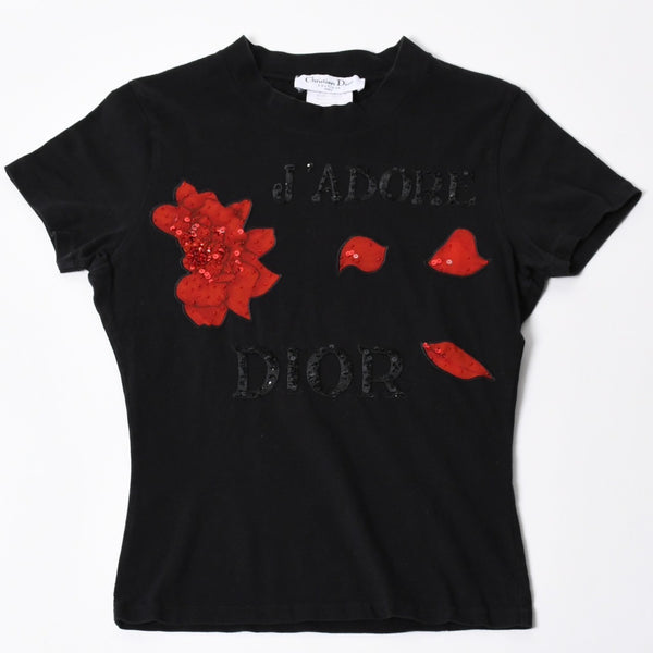 CHRISTIAN DIOR クリスチャンディオール John Galliano Era ジョンガリアーノ期 薔薇 スパンコール ブラック レッド 美品 中古 4a006686