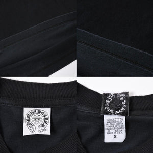 極美品 CHROME HEARTS クロムハーツ 半袖 ポケット Tシャツ サイズS フォッティ スクロール ラベル ロゴ オールド ブラック ホワイト 中古 4a006705