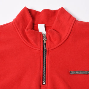 極美品 CHROME HEARTS クロムハーツ SAILIN ON 1/2 ZIP Y NOT セメタリークロス ハーフジップ スウェットシャツ レッド ダガー スクロールラベル Lサイズ 中古 4a006872