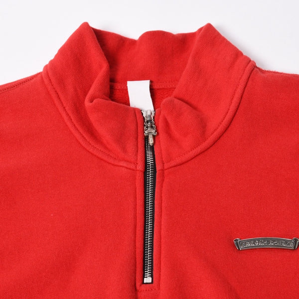 極美品 CHROME HEARTS クロムハーツ SAILIN ON 1/2 ZIP Y NOT セメタリークロス ハーフジップ スウェットシャツ レッド ダガー スクロールラベル Lサイズ 中古 4a006872