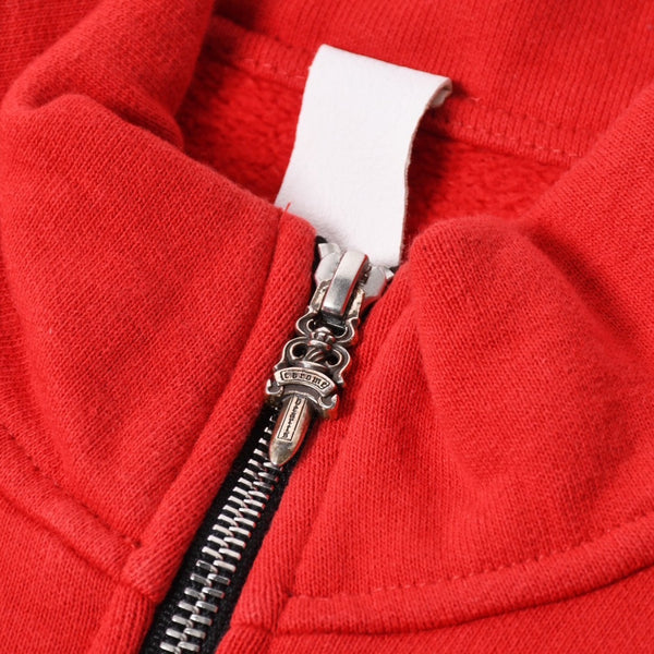 極美品 CHROME HEARTS クロムハーツ SAILIN ON 1/2 ZIP Y NOT セメタリークロス ハーフジップ スウェットシャツ レッド ダガー スクロールラベル Lサイズ 中古 4a006872