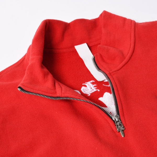 極美品 CHROME HEARTS クロムハーツ SAILIN ON 1/2 ZIP Y NOT セメタリークロス ハーフジップ スウェットシャツ レッド ダガー スクロールラベル Lサイズ 中古 4a006872