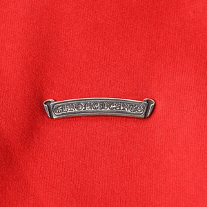 極美品 CHROME HEARTS クロムハーツ SAILIN ON 1/2 ZIP Y NOT セメタリークロス ハーフジップ スウェットシャツ レッド ダガー スクロールラベル Lサイズ 中古 4a006872