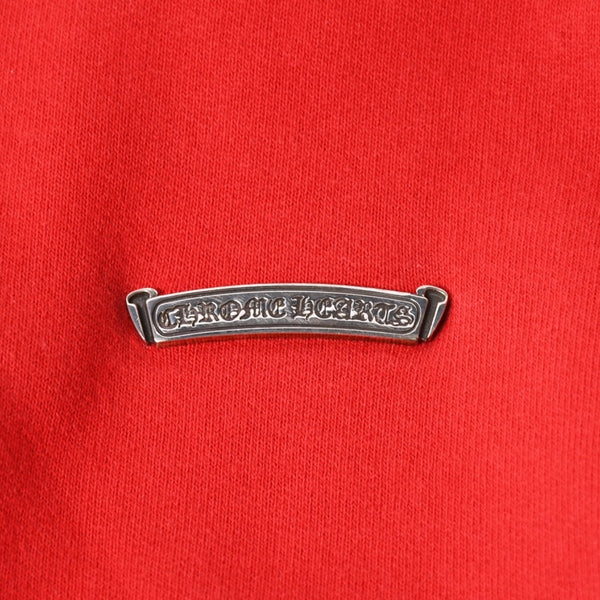 極美品 CHROME HEARTS クロムハーツ SAILIN ON 1/2 ZIP Y NOT セメタリークロス ハーフジップ スウェットシャツ レッド ダガー スクロールラベル Lサイズ 中古 4a006872