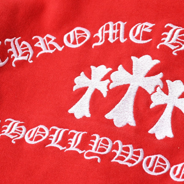 極美品 CHROME HEARTS クロムハーツ SAILIN ON 1/2 ZIP Y NOT セメタリークロス ハーフジップ スウェットシャツ レッド ダガー スクロールラベル Lサイズ 中古 4a006872