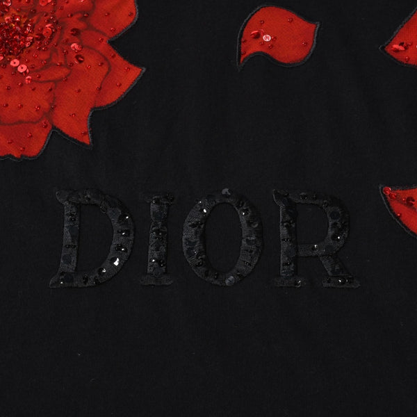 CHRISTIAN DIOR クリスチャンディオール John Galliano Era ジョンガリアーノ期 薔薇 スパンコール ブラック レッド 美品 中古 4a006686