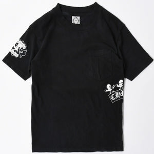 極美品 CHROME HEARTS クロムハーツ 半袖 ポケット Tシャツ サイズS フォッティ スクロール ラベル ロゴ オールド ブラック ホワイト 中古 4a006705