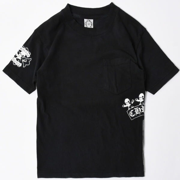 極美品 CHROME HEARTS クロムハーツ 半袖 ポケット Tシャツ サイズS フォッティ スクロール ラベル ロゴ オールド ブラック ホワイト 中古 4a006705