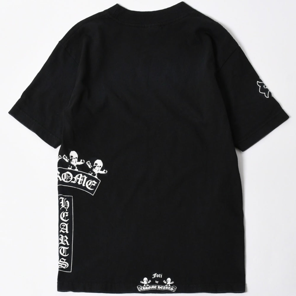 極美品 CHROME HEARTS クロムハーツ 半袖 ポケット Tシャツ サイズS フォッティ スクロール ラベル ロゴ オールド ブラック ホワイト 中古 4a006705