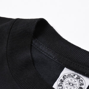 極美品 CHROME HEARTS クロムハーツ 半袖 ポケット Tシャツ サイズS フォッティ スクロール ラベル ロゴ オールド ブラック ホワイト 中古 4a006705