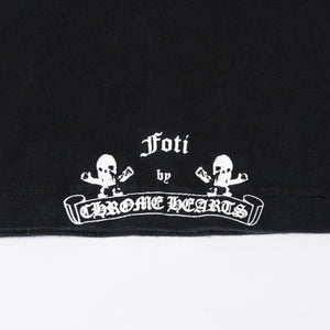 極美品 CHROME HEARTS クロムハーツ 半袖 ポケット Tシャツ サイズS フォッティ スクロール ラベル ロゴ オールド ブラック ホワイト 中古 4a006705