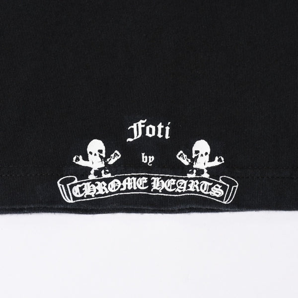 極美品 CHROME HEARTS クロムハーツ 半袖 ポケット Tシャツ サイズS フォッティ スクロール ラベル ロゴ オールド ブラック ホワイト 中古 4a006705