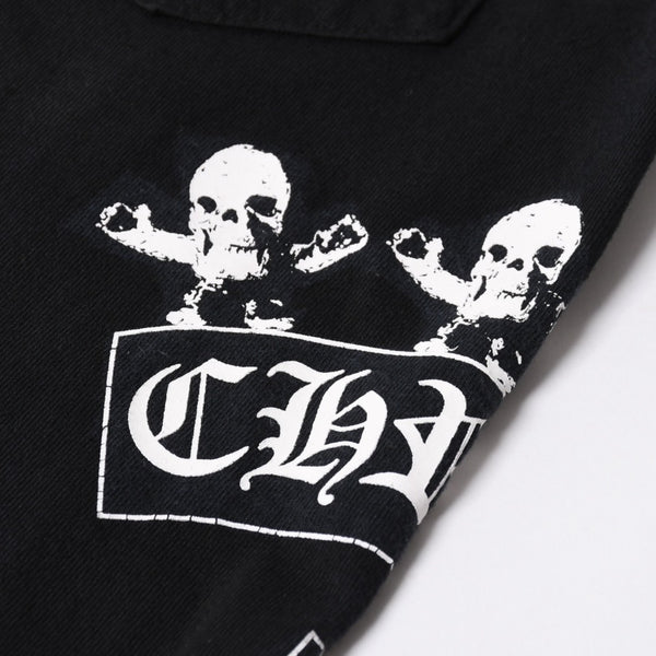 極美品 CHROME HEARTS クロムハーツ 半袖 ポケット Tシャツ サイズS フォッティ スクロール ラベル ロゴ オールド ブラック ホワイト 中古 4a006705