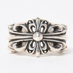 極美品 CHROME HEARTS クロムハーツ ダブルフローラルクロスリング サイズ27号 重量約26.85g 指輪 フローラル クロス アクセサリー シルバー925 中古 4a007043