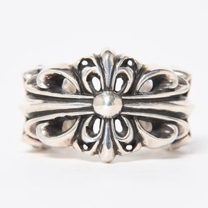 極美品 CHROME HEARTS クロムハーツ ダブルフローラルクロスリング サイズ27号 重量約26.85g 指輪 フローラル クロス アクセサリー シルバー925 中古 4a007043