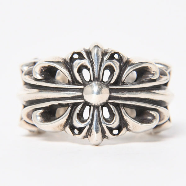 極美品 CHROME HEARTS クロムハーツ ダブルフローラルクロスリング サイズ27号 重量約26.85g 指輪 フローラル クロス アクセサリー シルバー925 中古 4a007043