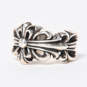 極美品 CHROME HEARTS クロムハーツ ダブルフローラルクロスリング サイズ27号 重量約26.85g 指輪 フローラル クロス アクセサリー シルバー925 中古 4a007043