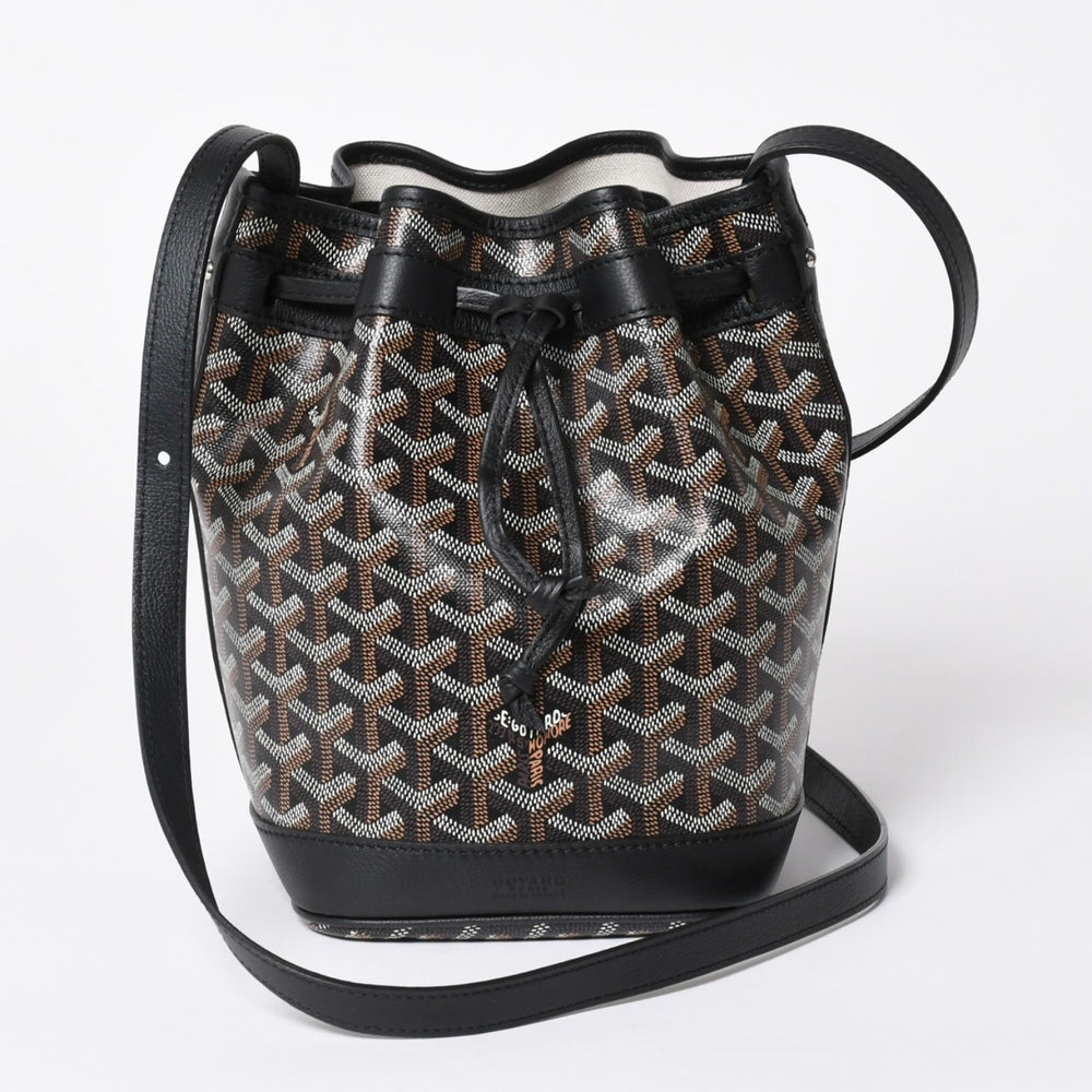 新品同様 GOYARD ゴヤール プティフロ バケット バッグ ブラック ショルダーバッグ コーティングキャンバス カーフスキン 中古 4a006701