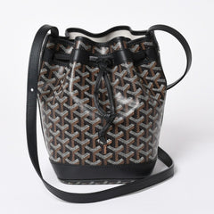 新品同様 GOYARD ゴヤール プティフロ バケット バッグ ブラック ショルダーバッグ コーティングキャンバス カーフスキン 中古 4a006701