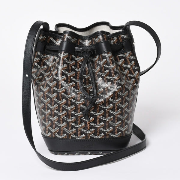 新品同様 GOYARD ゴヤール プティフロ バケット バッグ ブラック ショルダーバッグ コーティングキャンバス カーフスキン 中古 4a006701