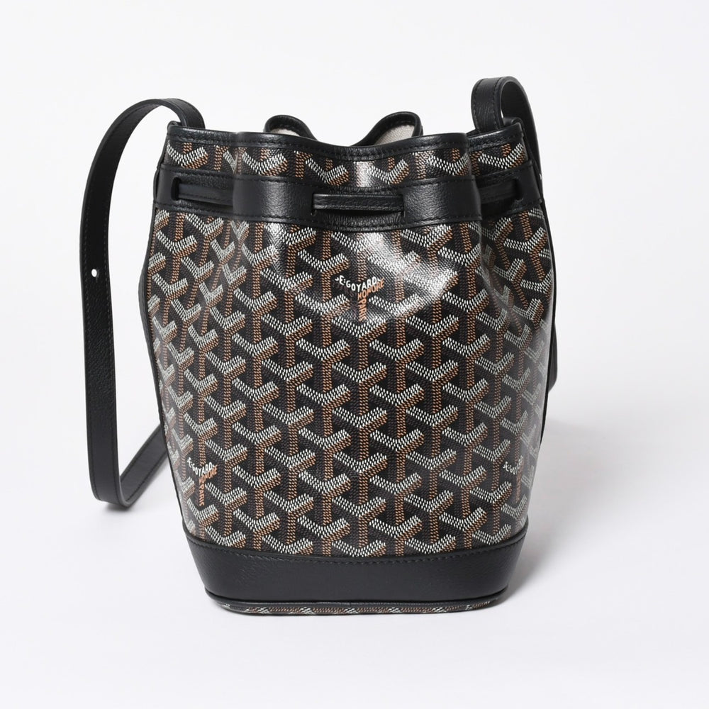 新品同様 GOYARD ゴヤール プティフロ バケット バッグ ブラック ショルダーバッグ コーティングキャンバス カーフスキン 中古 4a006701
