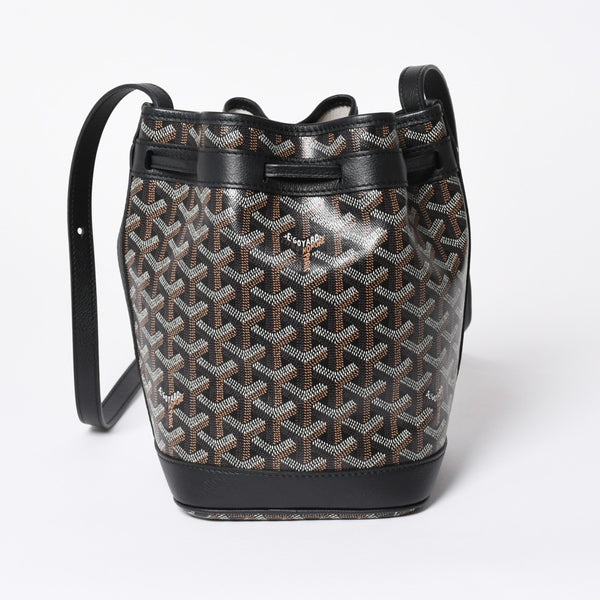 新品同様 GOYARD ゴヤール プティフロ バケット バッグ ブラック ショルダーバッグ コーティングキャンバス カーフスキン 中古 4a006701