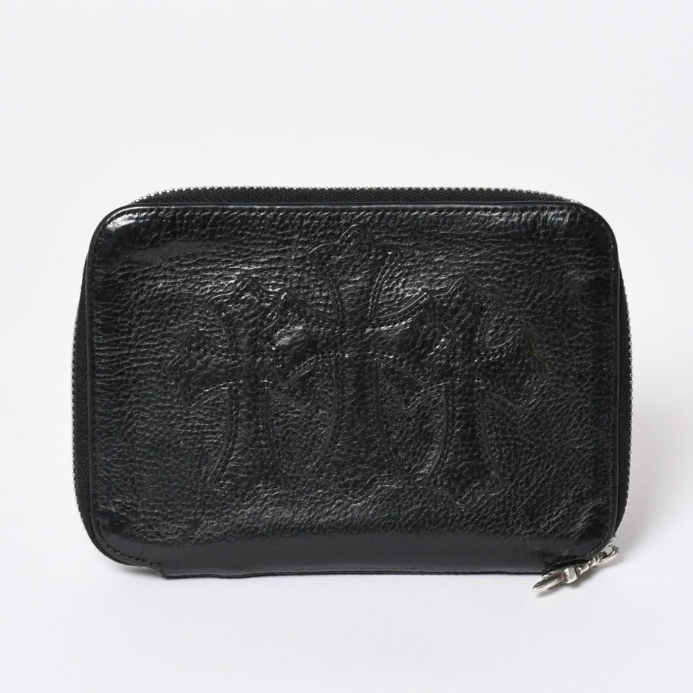 極美品 CHROME HEARTS クロムハーツ 二つ折り財布 財布 バンクローバー レザー ブラック シルバー925 セメタリークロスパッチ 中古 4a006700