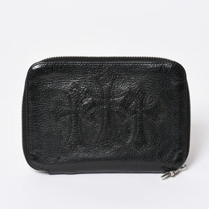 極美品 CHROME HEARTS クロムハーツ 二つ折り財布 財布 バンクローバー レザー ブラック シルバー925 セメタリークロスパッチ 中古 4a006700