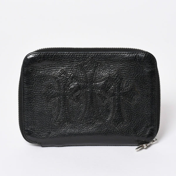 極美品 CHROME HEARTS クロムハーツ 二つ折り財布 財布 バンクローバー レザー ブラック シルバー925 セメタリークロスパッチ 中古 4a006700