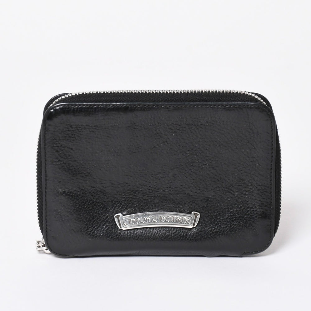 極美品 CHROME HEARTS クロムハーツ 二つ折り財布 財布 バンクローバー レザー ブラック シルバー925 セメタリークロスパッチ 中古 4a006700