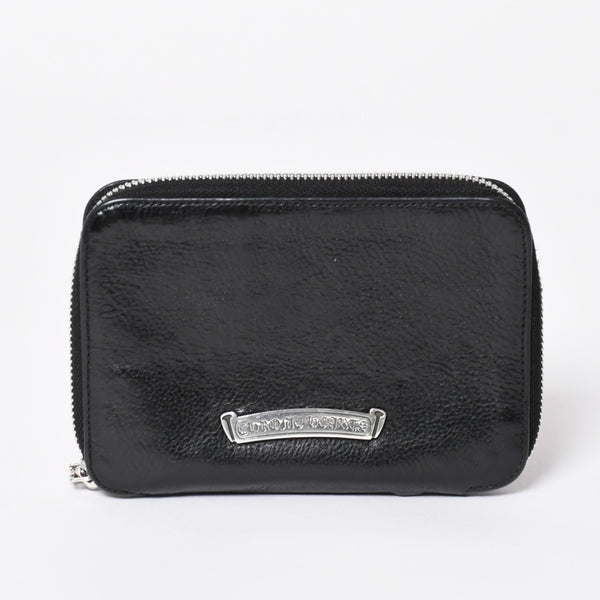 極美品 CHROME HEARTS クロムハーツ 二つ折り財布 財布 バンクローバー レザー ブラック シルバー925 セメタリークロスパッチ 中古 4a006700