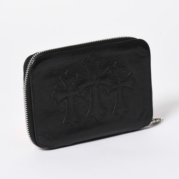 極美品 CHROME HEARTS クロムハーツ 二つ折り財布 財布 バンクローバー レザー ブラック シルバー925 セメタリークロスパッチ 中古 4a006700