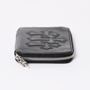 極美品 CHROME HEARTS クロムハーツ 二つ折り財布 財布 バンクローバー レザー ブラック シルバー925 セメタリークロスパッチ 中古 4a006700