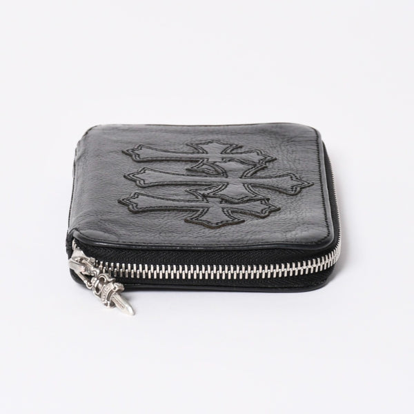 極美品 CHROME HEARTS クロムハーツ 二つ折り財布 財布 バンクローバー レザー ブラック シルバー925 セメタリークロスパッチ 中古 4a006700