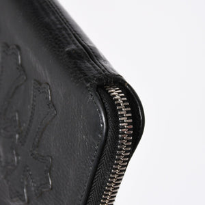極美品 CHROME HEARTS クロムハーツ 二つ折り財布 財布 バンクローバー レザー ブラック シルバー925 セメタリークロスパッチ 中古 4a006700